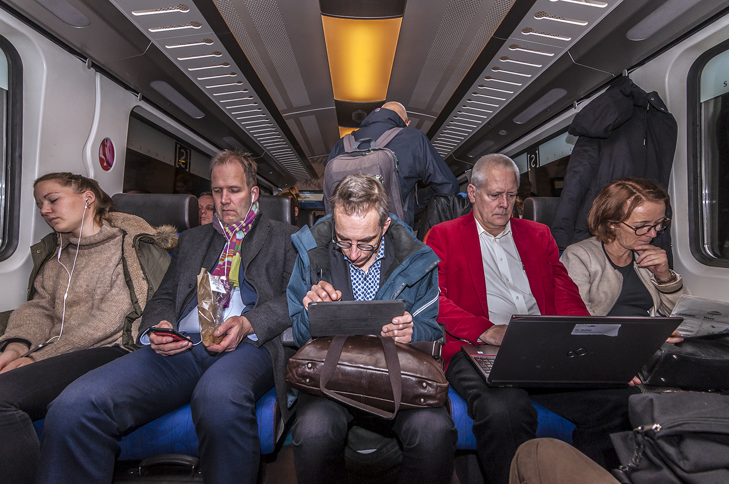 Commuters on a crowded train (The Netherlands)